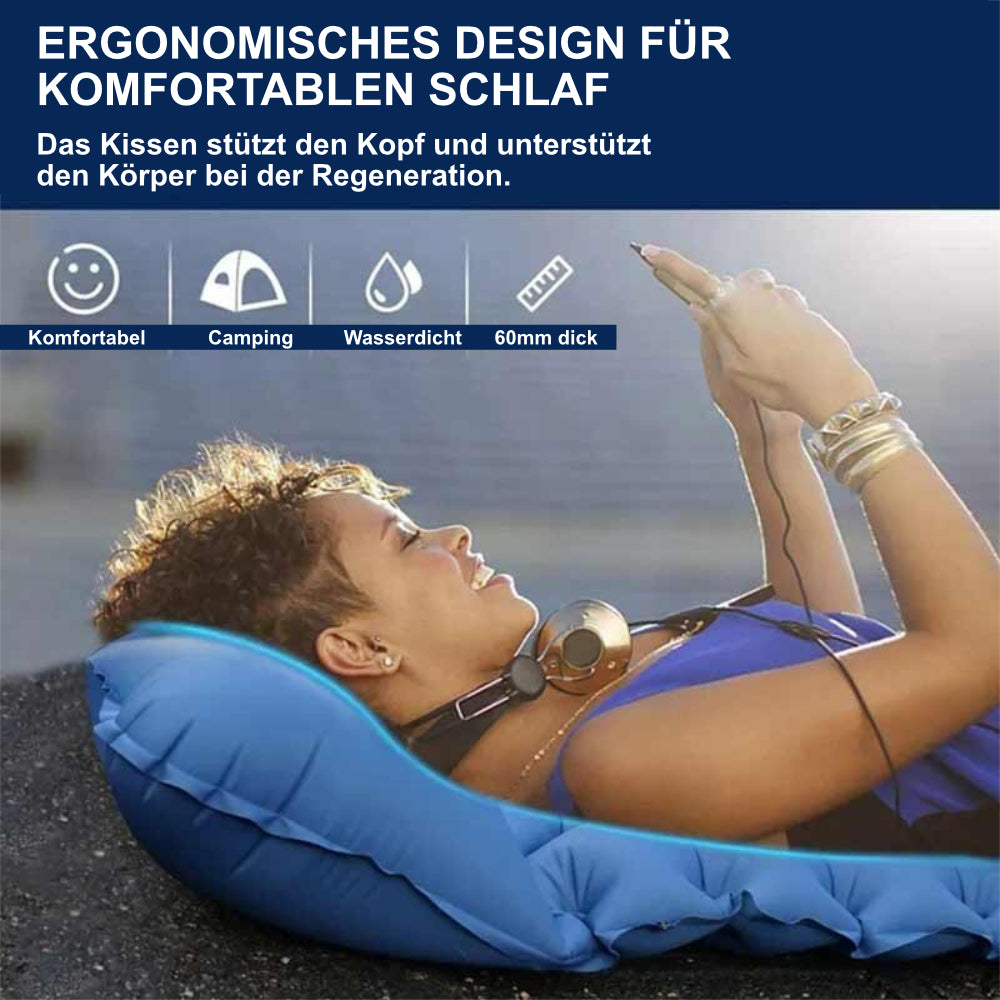 Inflatable sleeping mat | 196 x 68 x 6 cm | integrated pump