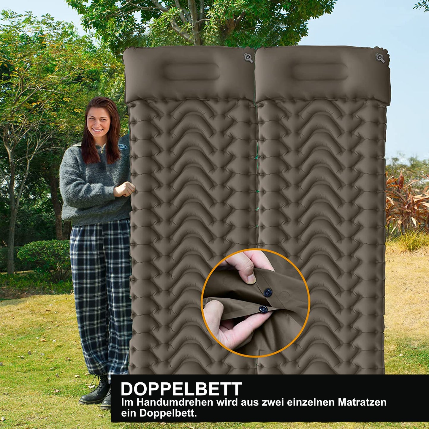 Inflatable sleeping mat | 196 x 68 x 6 cm | integrated pump