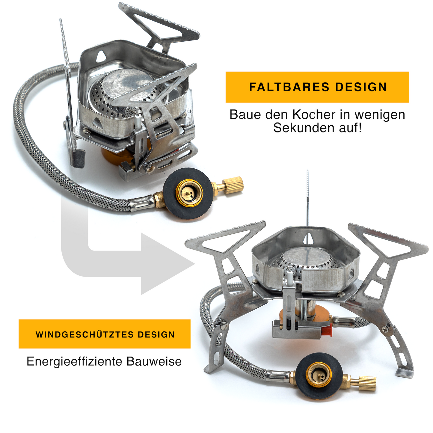 Faltbarer Campingkocher Set | Kocher + 8x 227g Gas