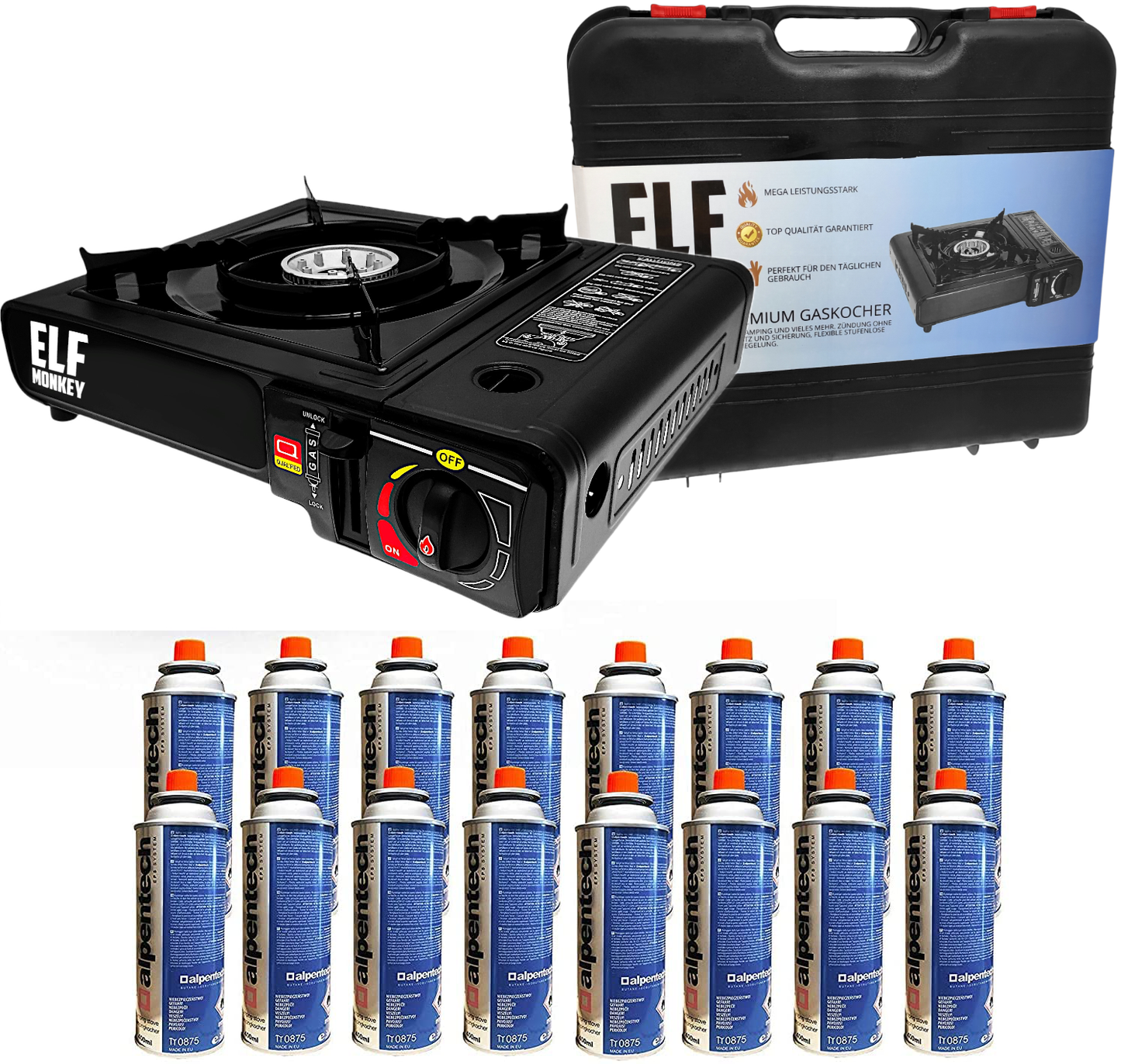 Gas cooker XL set | Stove + suitcase + gas cartridge